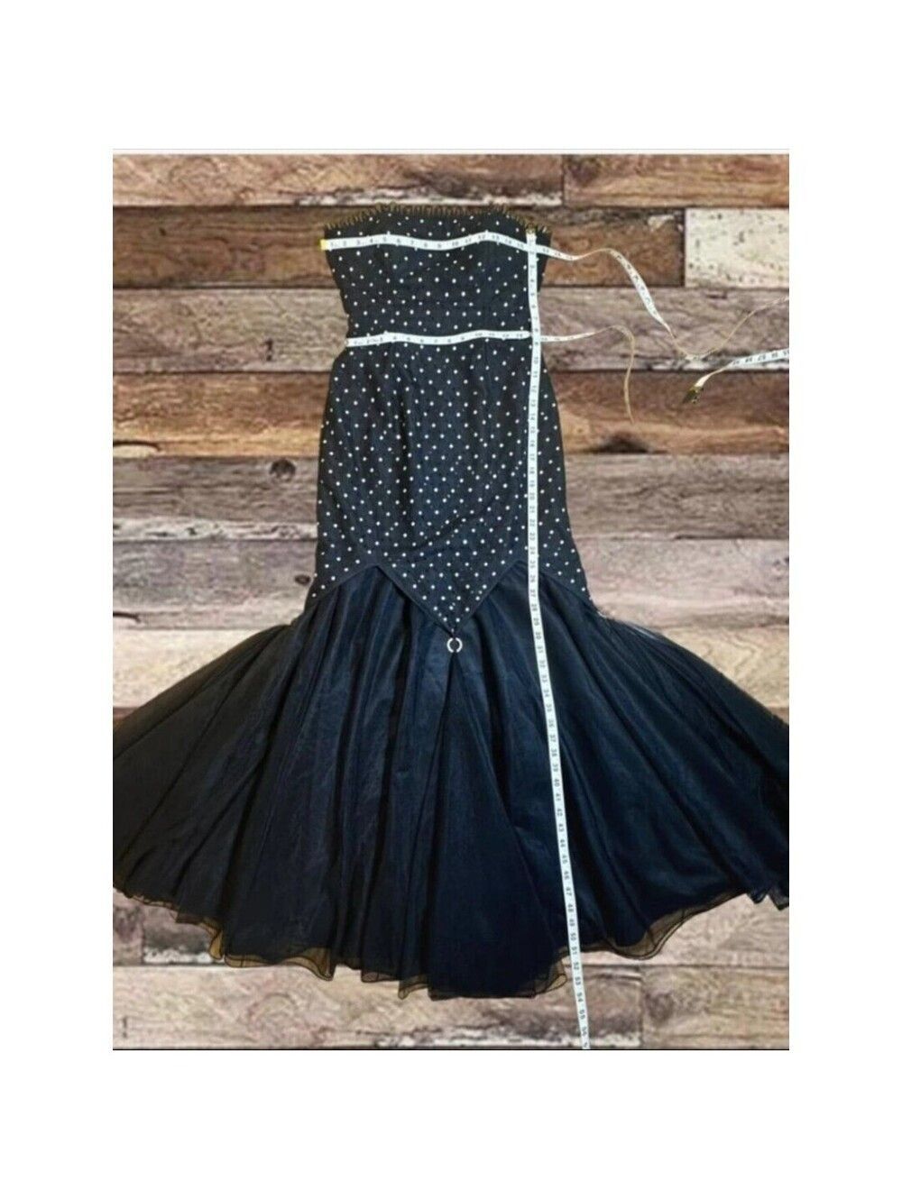Vintage Y2K Strapless Sequin Mermaid Gown Black Tulle Formal Dress sz 10 - Picture 7 of 10